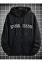 Ever Have Sweatshirt Zippered Cardigan Black Printed Oversize Pocket Winter Hoodie - 3