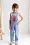 100% Cotton Gabardine Lycra Blue White Striped Cat Embroidered Girl's Salopet
