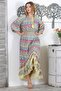 Light Lemon Double Breasted Collar 3/4 Sleeve Lining Tassel Allover Printed Woven Elastic Waist Design Dress - 4