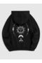 Celestial Sky Patterned Black Oversize Sweatshirt - Thick Hooded Hoodie - 2