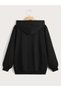 Butterfly White Design Sweatshirt Zippered Cardigan - Black Printed Oversize Pocket Winter Hoodie - 2