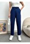 Women's Navy Blue Modal Blended Fabric Striped Shalwar Trousers with Elastic Waist Pockets - 4
