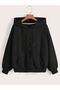 Floral Butterfly Zippered Cardigan - Black Printed Oversize Winter Hoodie with Pockets - 2
