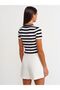 10398 Striped Short Sleeve Crop Sweater-black-ecru - 2