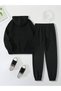 Los Angeles USA Combination Bottom Top Tracksuit Set - Black Printed Oversize Rubber Leg Hoodie - 2