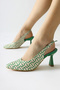 Ernesa Green Geometric Patterned Heeled Women's Shoes - 4