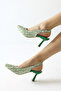 Ernesa Green Geometric Patterned Heeled Women's Shoes - 2
