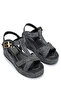 Women's Textile Black Straw Heeled Sandals - 2