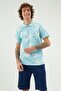 Men's Mint Green Polo Collar Shorts Set - 2