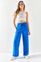 Women's Cobalt Blue Belted Elastic Waist Palazzo Ayrobin Trousers PNT-19000200 - 2