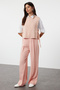Pembe Crop Yandan Kurdele/Fiyonk Bağlama Detaylı Triko Süveter TWOAW22SV0058 - 2