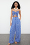 Ethnic Patterned Woven Ruffle Blouse Trousers Suit TBESS24AU00032