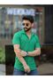 Men's Green Cotton Corduroy Patterned Summer Short Sleeve Open Collar Shirt