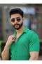 Men's Green Cotton Corduroy Patterned Summer Short Sleeve Open Collar Shirt - 3