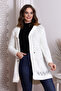 Cm88002 Knitwear Buttoned Front Cord Laced Long Cardigan Ecru - 2