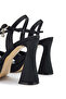 Women's Textile Black Satin Heeled Sandals - 5