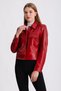 Shirt Collar Red Leather Coat - 3