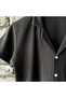 Black Waffle Fabric Short Sleeve Shirt and Shorts Set - 2