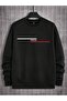 Freedom Line Sweatshirt - Black Printed Oversize Thick Crew Neck - 2