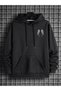 Wing Design Sweatshirt Sweatshirt - Black Printed Oversize Thick Hoodie - 2