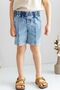 Light Blue Boys' Denim Shorts with Stripe Stitching Detail on the Front and Elastic Waist - 2