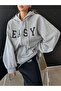 Easy Sweatshirt Zippered Cardigan - Gray Printed Oversize Pocket Winter Hoodie