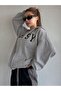 Easy Sweatshirt Zippered Cardigan - Gray Printed Oversize Pocket Winter Hoodie - 2
