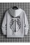 Wing Design Sweatshirt Sweatshirt - Gray Printed Oversize Thick Hood