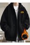 Pens 1967 Sweatshirt Zippered Cardigan - Black Printed Oversize Pocket Winter Hoodie
