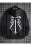 Wing Design Sweatshirt Sweatshirt - Black Printed Oversize Thick Hoodie