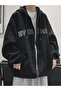 Ever Have Sweatshirt Zippered Cardigan Black Printed Oversize Pocket Winter Hoodie
