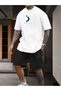 Best T-Shirt Shorts - White with Black Shorts T-Shirt Top and Bottom Set Printed Crew Neck