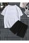 Dragon Pattern T-Shirt Shorts - White with Black Shorts T-Shirt Top and Bottom Set Printed Crew Neck - 2