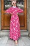 Fuchsia Viscose Hijab Dress - Waist Belt and Ruffle Detail
