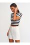 10398 Striped Short Sleeve Crop Sweater-black-ecru