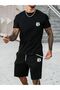 B Logo T-Shirt Shorts - Black Shorts T-Shirt Top Bottom Set Printed Crew Neck
