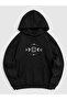 Celestial Sky Patterned Black Oversize Sweatshirt - Thick Hooded Hoodie - 3