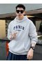Paris Club Francais Sweatshirt - Gray Printed Oversize Thick Hoodie - 4