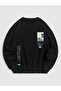 Japan Wave Winter Sweatshirt - Black Printed Oversize Thick Crew Neck
