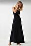 WOMEN'S Black Fitted/Fitted Sling-Length Adjustable Maxi Flexible Knitted BLACK SANDY Dress - 4
