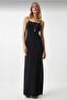 WOMEN'S Black Fitted/Fitted Sling-Length Adjustable Maxi Flexible Knitted BLACK SANDY Dress