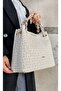 Women's Cream Braided 5-Compartment Shoulder Bag and Wallet Combination - 6