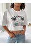 Women's White Los Angelos Beach Printed Oversized Crop Top - 4