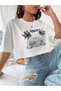 Women's White Los Angelos Beach Printed Oversized Crop Top - 6