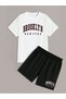 Brooklyn New York T-Shirt Shorts - White Black Bottom Top Team Shorts T-Shirt Combo Printed Crew Neck - 3