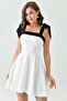 Atlas Fabric Strapless Neckline Thick Strap Tie-Up Flared Cut White Evening Dress 245 - 6