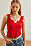 Women's Red Front and Back Lace Crepe Blouse Blz-19002690 - 5