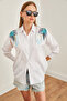 Women's White Leaf Sequin Detail Woven Shirt GML-19001226 - 3