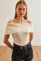 Ecru Madonna Collar Ribbed Knitwear Summer Blouse - BLZ-19002697 - 3