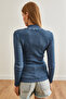 Women's Wash Indigo Zip Turtleneck Lycra Blouse Blz- 19001155 - 7